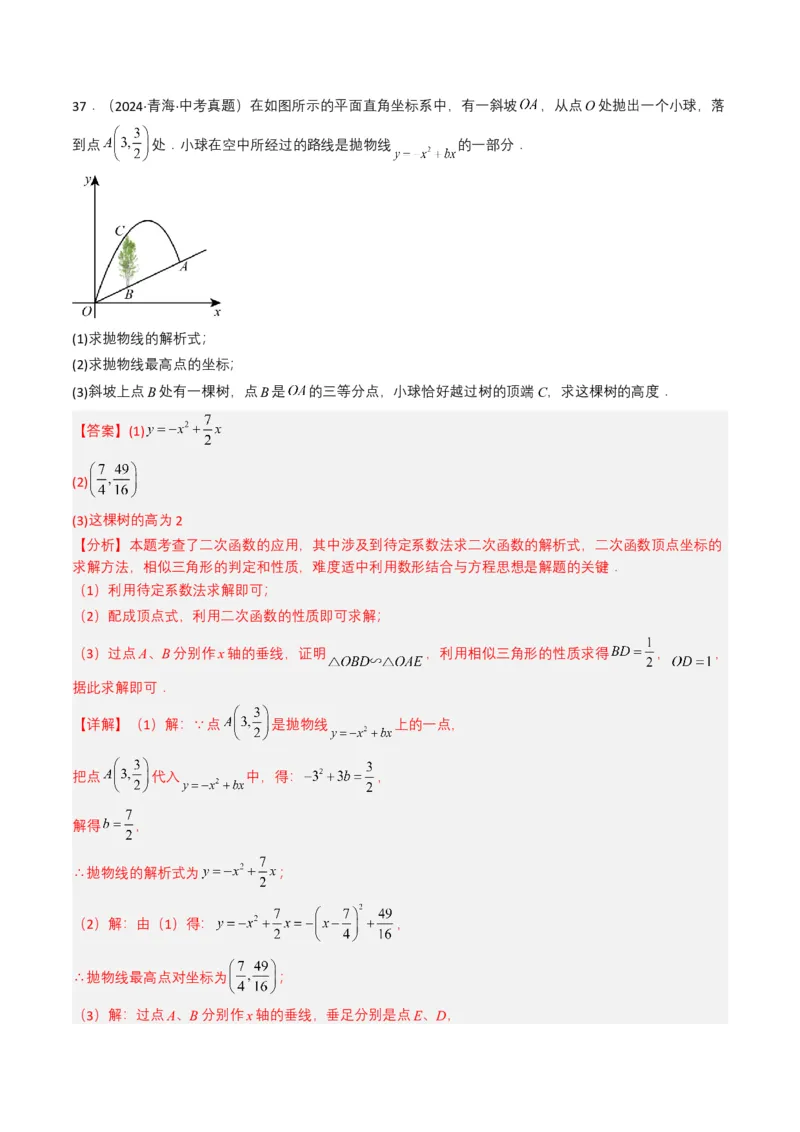 专题12二次函数（解析版）_2数学总复习_2025中考复习资料_备战2025年中考数学真题题源解密（全国通用）
