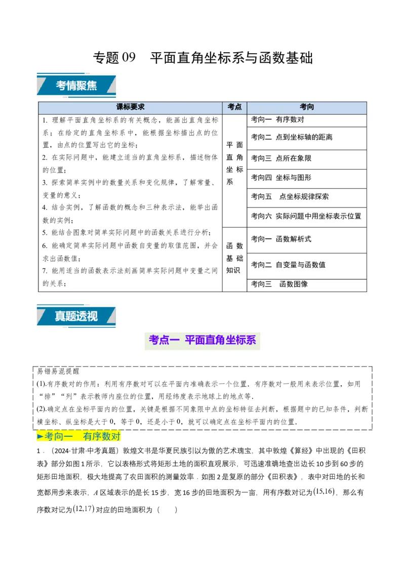 专题09平面直角坐标系与函数基础（原卷版）_2数学总复习_2025中考复习资料_备战2025年中考数学真题题源解密（全国通用）
