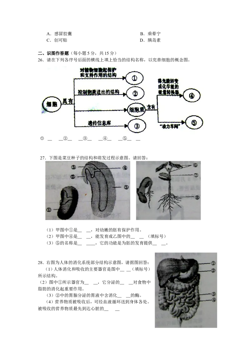 2010年长沙市中考生物试题和答案_中考真题_8.生物中考真题2015-2024年_地区卷_湖南省_湖南长沙生物08-22