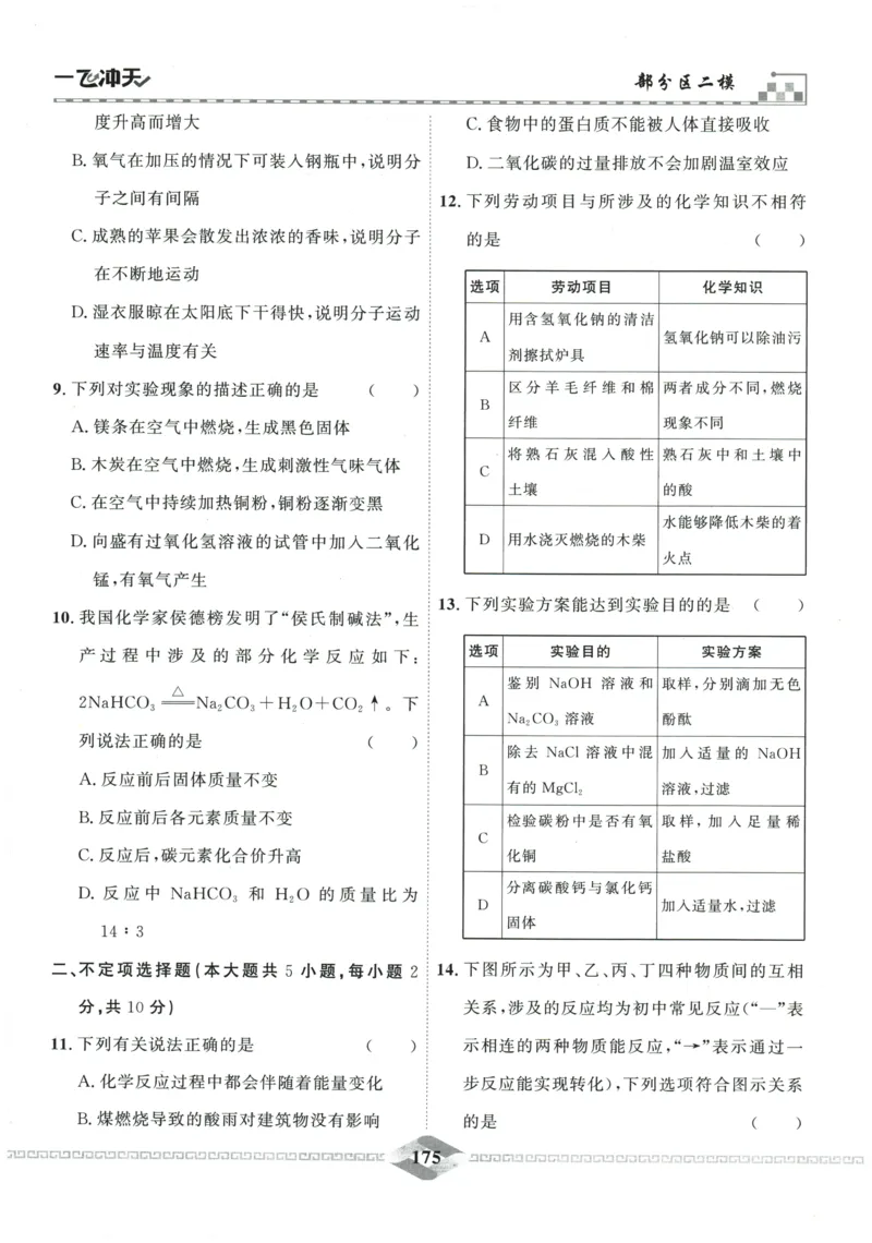 2026《一飞冲天中考模拟试题汇编》化学参考答案_《一飞冲天-中考专项》2026版_一飞冲天-中考模拟试题汇编（2026版）