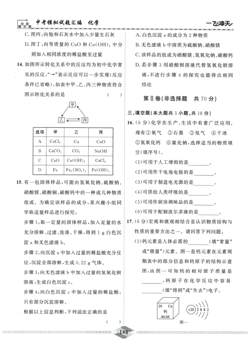 2026《一飞冲天中考模拟试题汇编》化学参考答案_《一飞冲天-中考专项》2026版_一飞冲天-中考模拟试题汇编（2026版）