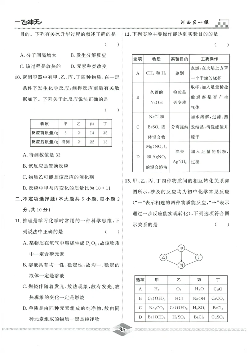 2026《一飞冲天中考模拟试题汇编》化学参考答案_《一飞冲天-中考专项》2026版_一飞冲天-中考模拟试题汇编（2026版）