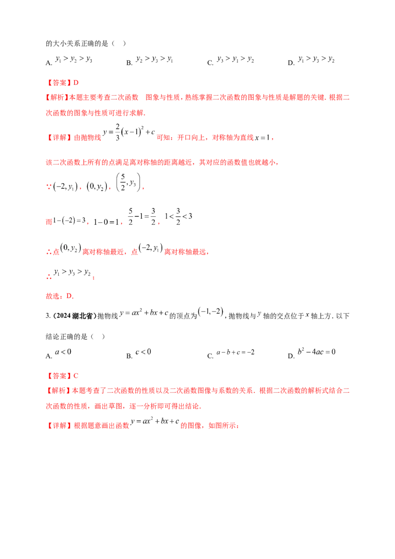 专题12二次函数的图像与性质（解析版）_2数学总复习_2025中考复习资料_（2025年中考复习全国通用）2024年中考数学真题专题分类精选汇编