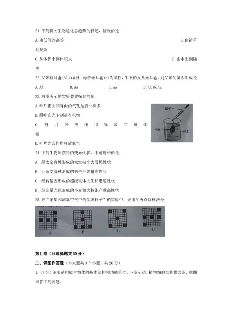 2010年聊城市中考生物试卷及答案_中考真题_8.生物中考真题2015-2024年_地区卷_山东省_山东聊城生物10-22