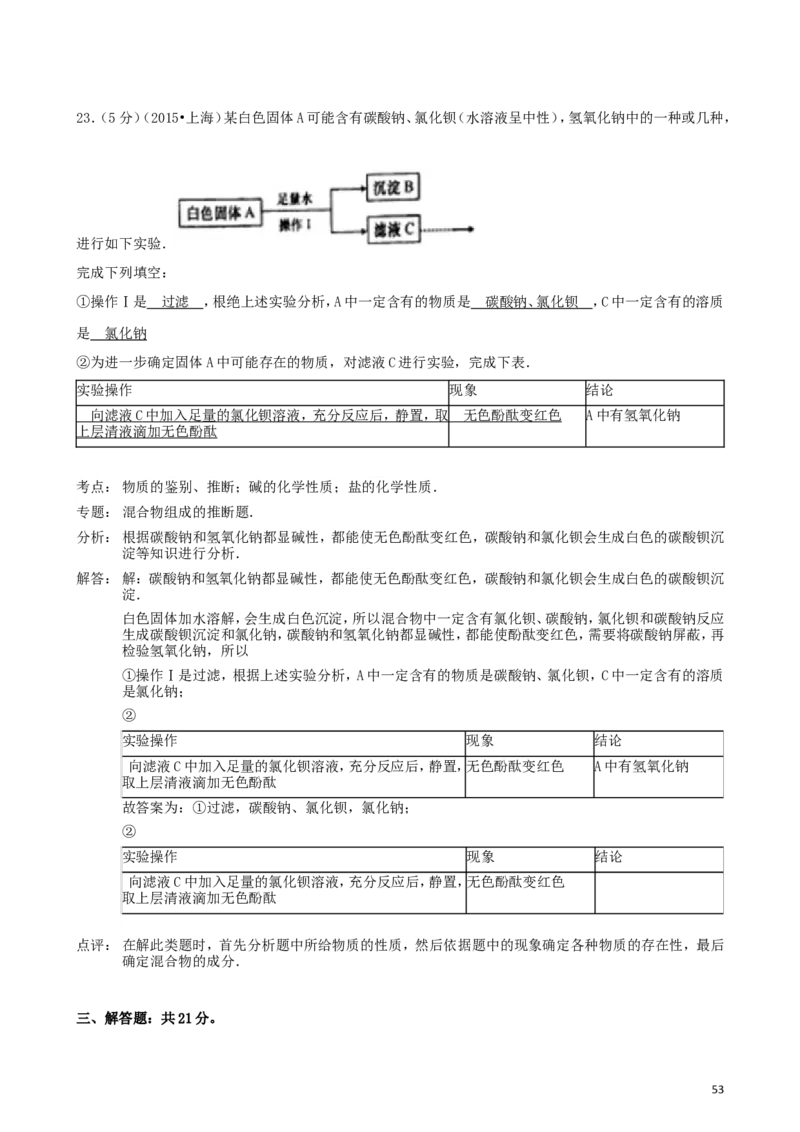 2011-2017年上海市历年中考化学试卷真题及答案解析_中考真题_5.化学中考真题2015-2024年_地区卷_上海化学统一学业考试10～21_2010年-2021年上海中考试卷-化学_word版