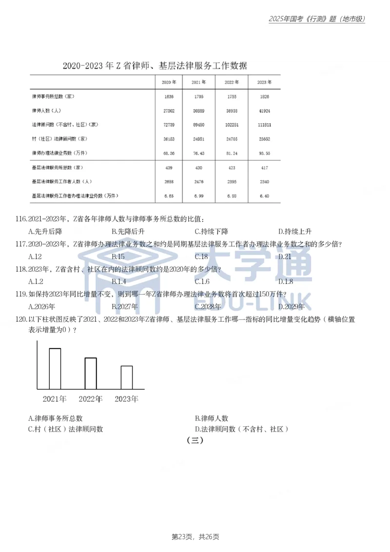 2025年国家公务员录用考试《行测》题（地市级）_2000-2025国考行测PDF