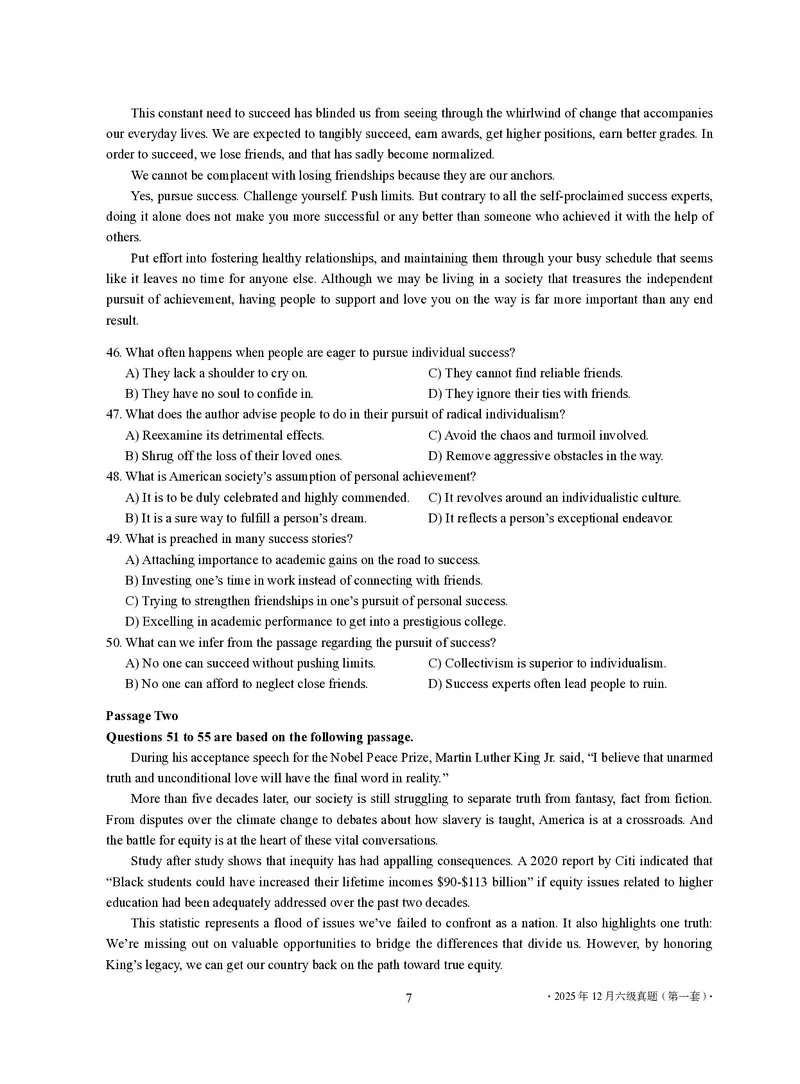 2025年12月六级真题-第一套_六级真题及答案（2015.6-2025.12）_32025年12月六级真题+解析+听力（最新）_12025年12月英语六级真题试卷（三套全）