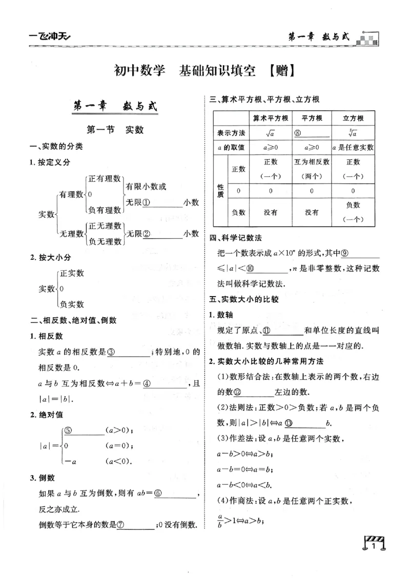 一飞冲天-中考专项精品试题分类-数学基础知识填空_《一飞冲天-中考专项》2026版_一飞冲天-中考专项（2026版）