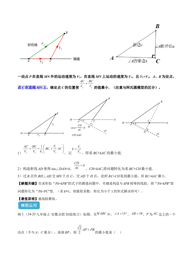 2025年中考数学几何模型综合训练（通用版）专题33最值模型之胡不归模型解读与提分精练（学生版）_2数学总复习_2025中考复习资料_2025年中考数学几何模型综合训练(通用版)