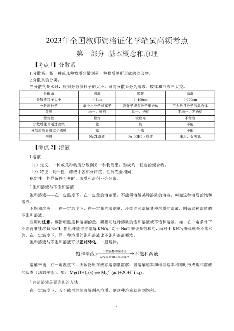 初高中化学高频考点_教资_2026上半年中学教资笔试（更新中）_03教资笔试高频考点清单（科一+科二+科三）_教资笔试科三高频考点
