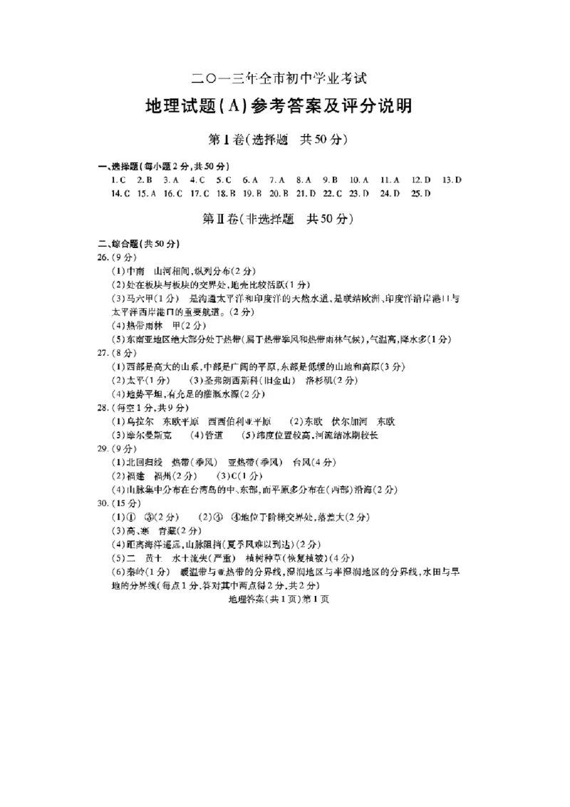 2013年山东聊城中考地理试卷及答案_中考真题_9.地理中考真题2015-2024年_地区卷_山东省_山东聊城中考地理10-21