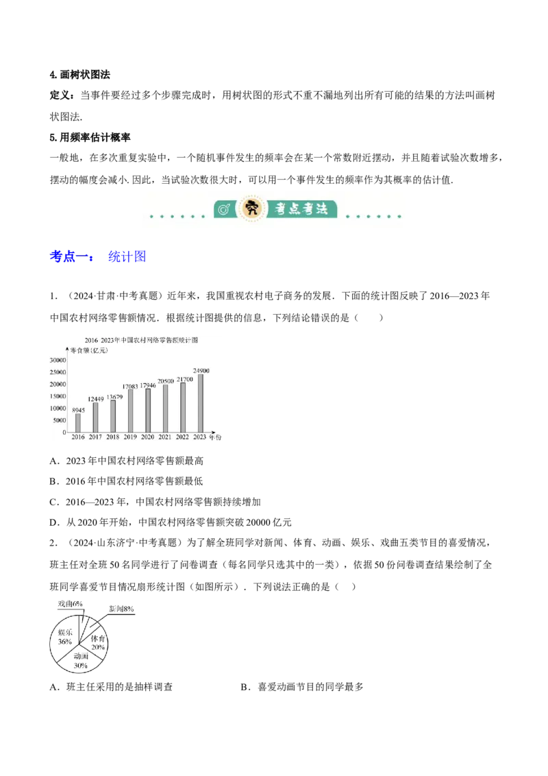专题19统计与概率（2大模块知识梳理+7个考点+4个重难点+4个易错点）（原卷版）_2数学总复习_2025中考复习资料_2025年中考数学一轮知识梳理