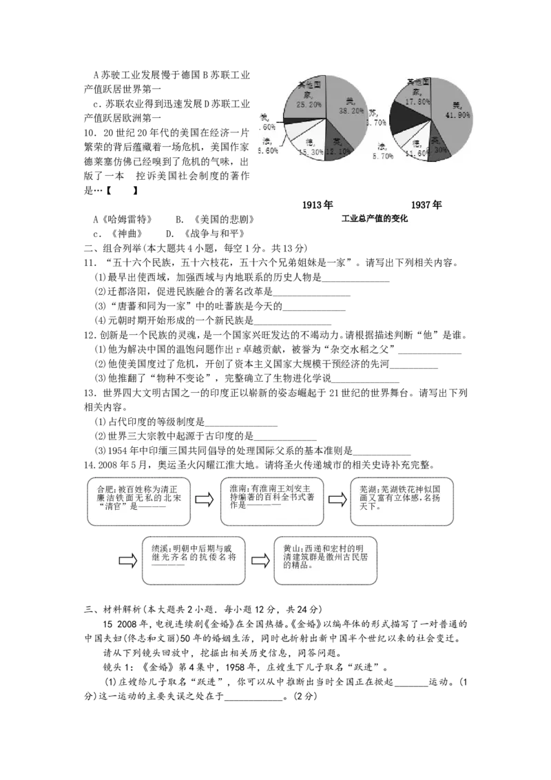 2008年安徽省历史中考试题及答案_中考真题_6.历史中考真题2015-2024年_地区卷_安徽历史08-21