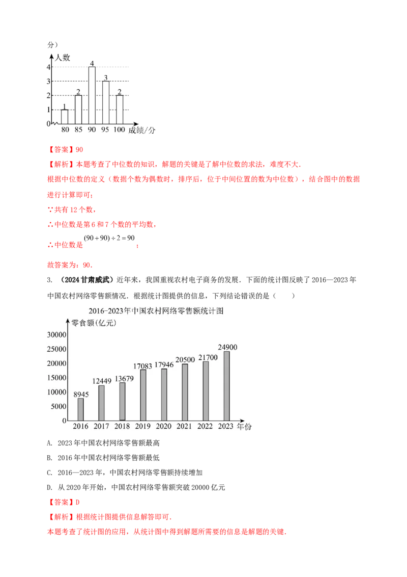 2025年中考数学一轮复习学案：7.1抽样与数据分析（教师版）_2数学总复习_2025中考复习资料_2025年中考数学一轮复习学案（全国通用）
