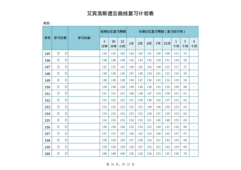 艾宾浩斯遗忘曲线复习计划表--365天_法硕法学真题（2010-2025）_2.赠品_其他_艾宾浩斯记忆表