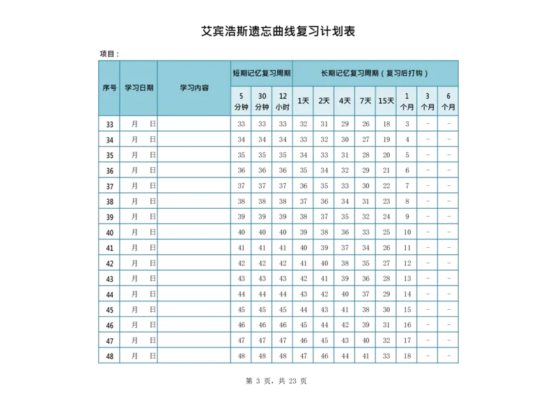 艾宾浩斯遗忘曲线复习计划表--365天_法硕法学真题（2010-2025）_2.赠品_其他_艾宾浩斯记忆表