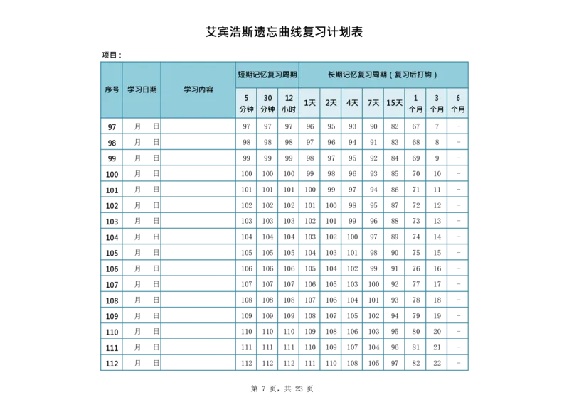艾宾浩斯遗忘曲线复习计划表--365天_法硕法学真题（2010-2025）_2.赠品_其他_艾宾浩斯记忆表
