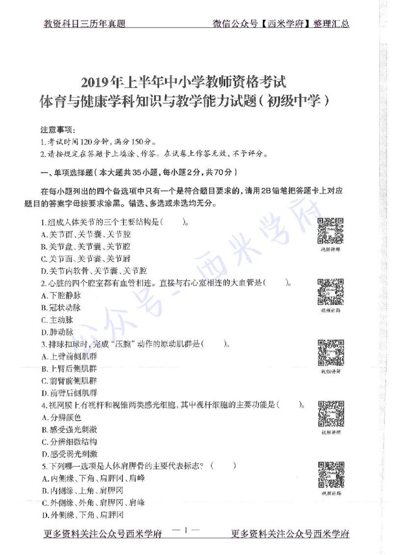 19年上-初中体育-真题及答案解析_4-教培资料-26年最新资料-同步更新_初中高中教资_03科三专项（进去保存报考的学科即可）_01科目三FB网课、三色速记手册、知识点导图等推荐