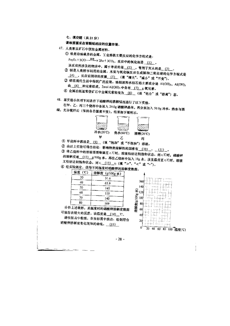 2013年上海市初中毕业统一学业考试化学试卷及答案_中考真题_5.化学中考真题2015-2024年_地区卷_上海化学统一学业考试10～21_2010年-2021年上海中考试卷-化学_PDF版