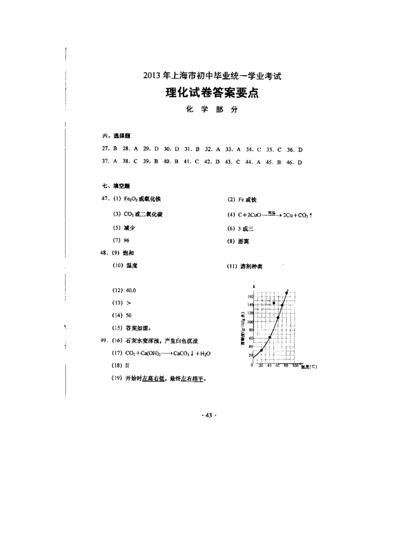 2013年上海市初中毕业统一学业考试化学试卷及答案_中考真题_5.化学中考真题2015-2024年_地区卷_上海化学统一学业考试10～21_2010年-2021年上海中考试卷-化学_PDF版
