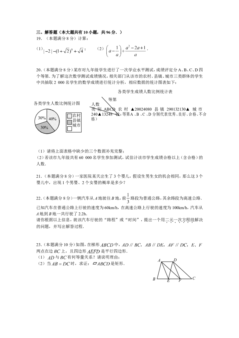2009年常州市中考数学试题及答案_中考真题_2.数学中考真题2015-2024年_地区卷_江苏省_常州中考数学08-22