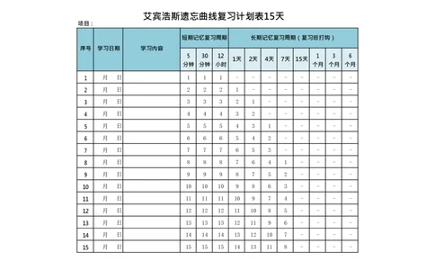 艾宾浩斯遗忘曲线复习计划表--15天_法硕法学真题（2010-2025）_2.赠品_其他_艾宾浩斯记忆表