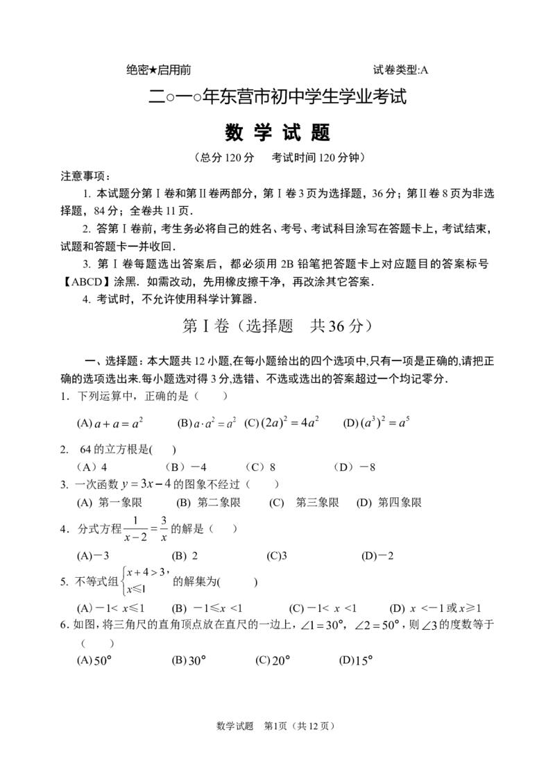 2010年山东省东营市中考数学试卷及答案_中考真题_2.数学中考真题2015-2024年_地区卷_山东省_东营中考数学08-22