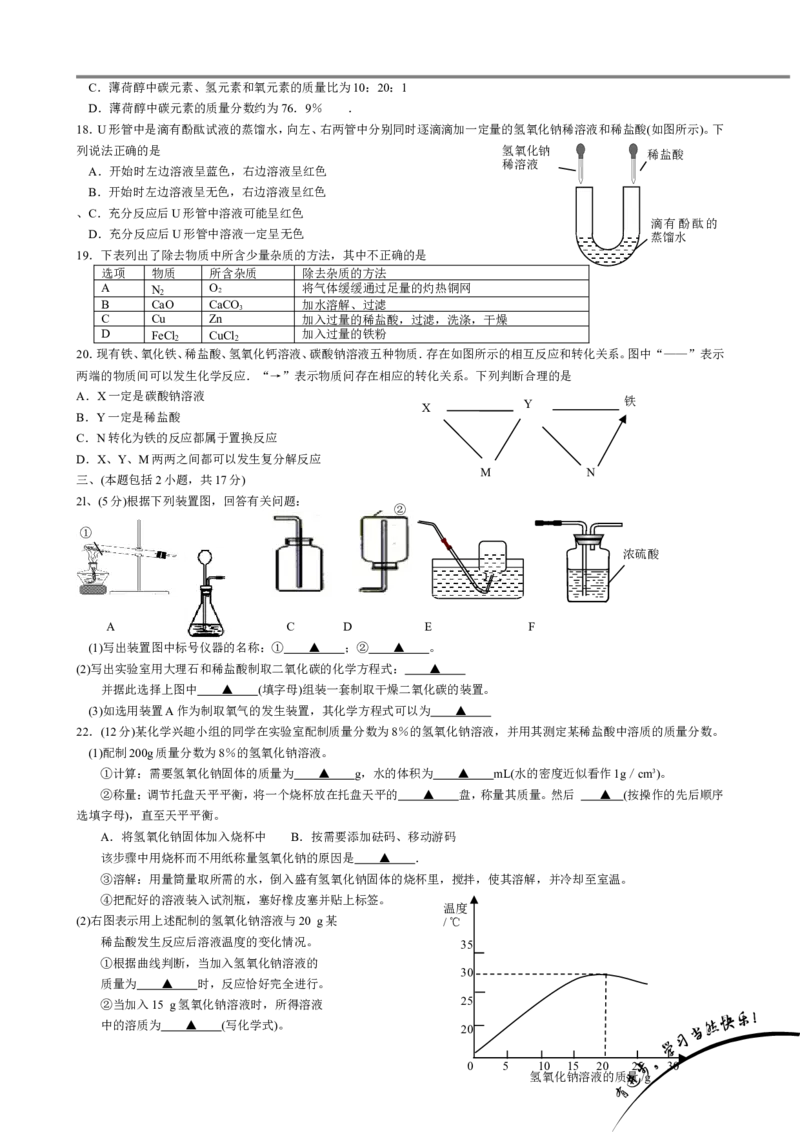2010年南京中考化学试题及答案_中考真题_5.化学中考真题2015-2024年_地区卷_江苏省_南京化学08-22
