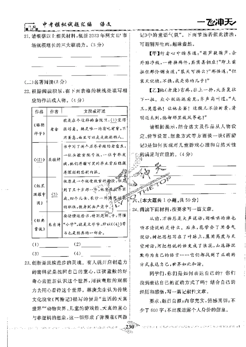 2025《一飞冲天-中考模拟试题汇编》语文_《一飞冲天-中考专项》2026版_一飞冲天-中考模拟试题汇编（2025版）