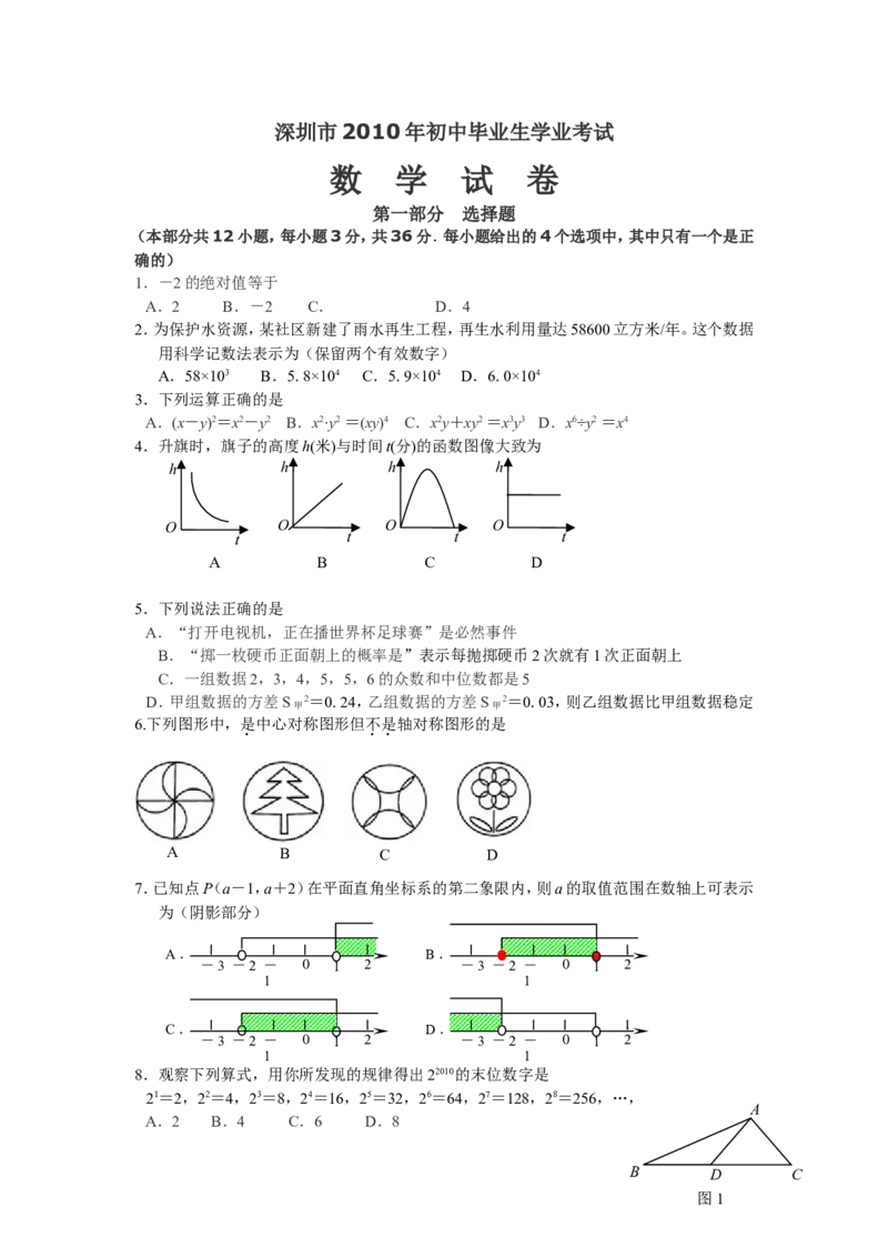 2010年深圳市中考数学试题及答案_中考真题_2.数学中考真题2015-2024年_地区卷_广东省_广东深圳中考数学2008---2022年