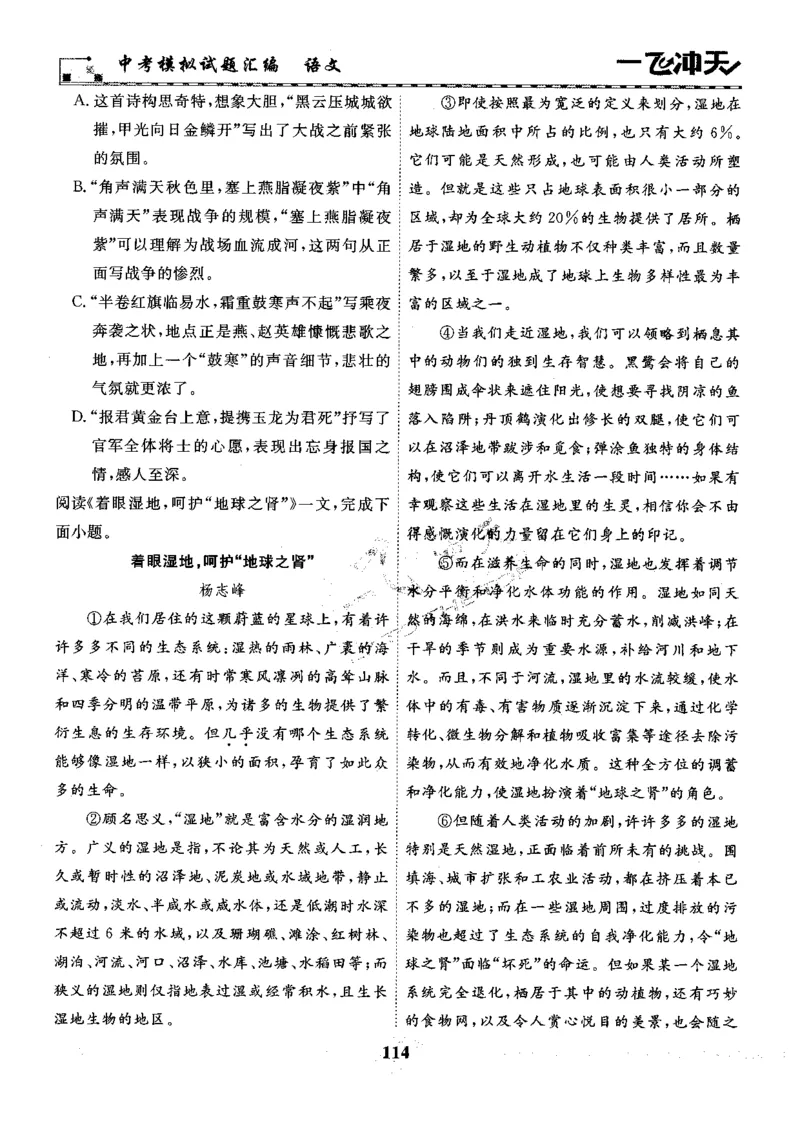 一飞冲天-中考模拟试题汇编-语文_《一飞冲天-中考专项》2026版_一飞冲天-中考模拟试题汇编（2024版）