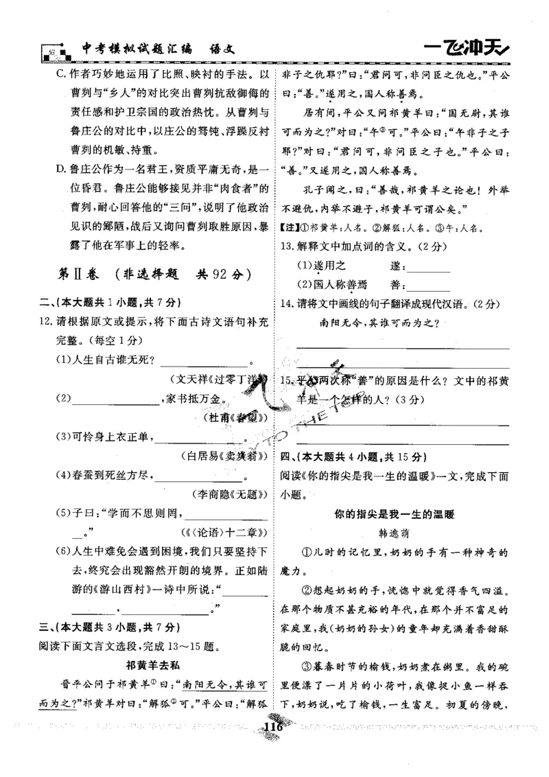 一飞冲天-中考模拟试题汇编-语文_《一飞冲天-中考专项》2026版_一飞冲天-中考模拟试题汇编（2024版）