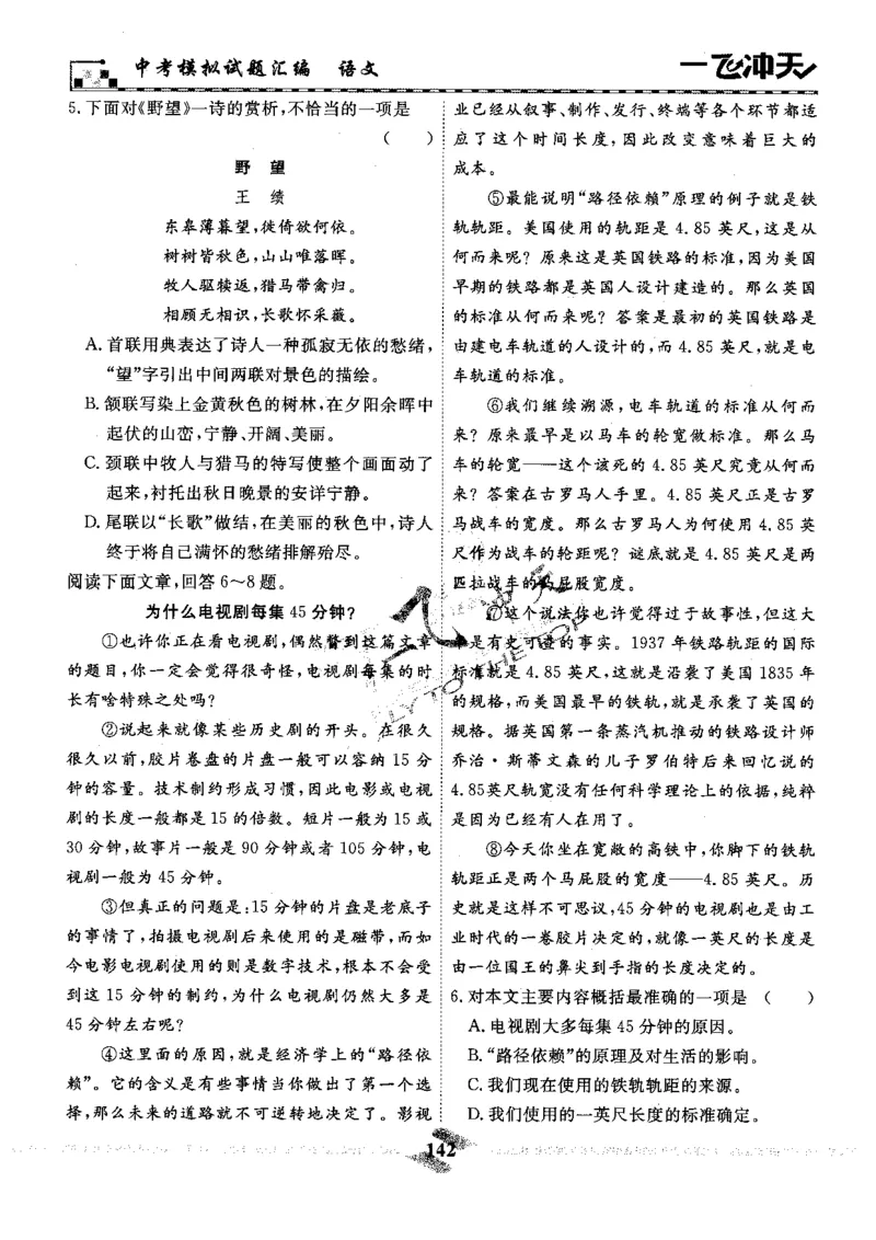 一飞冲天-中考模拟试题汇编-语文_《一飞冲天-中考专项》2026版_一飞冲天-中考模拟试题汇编（2024版）