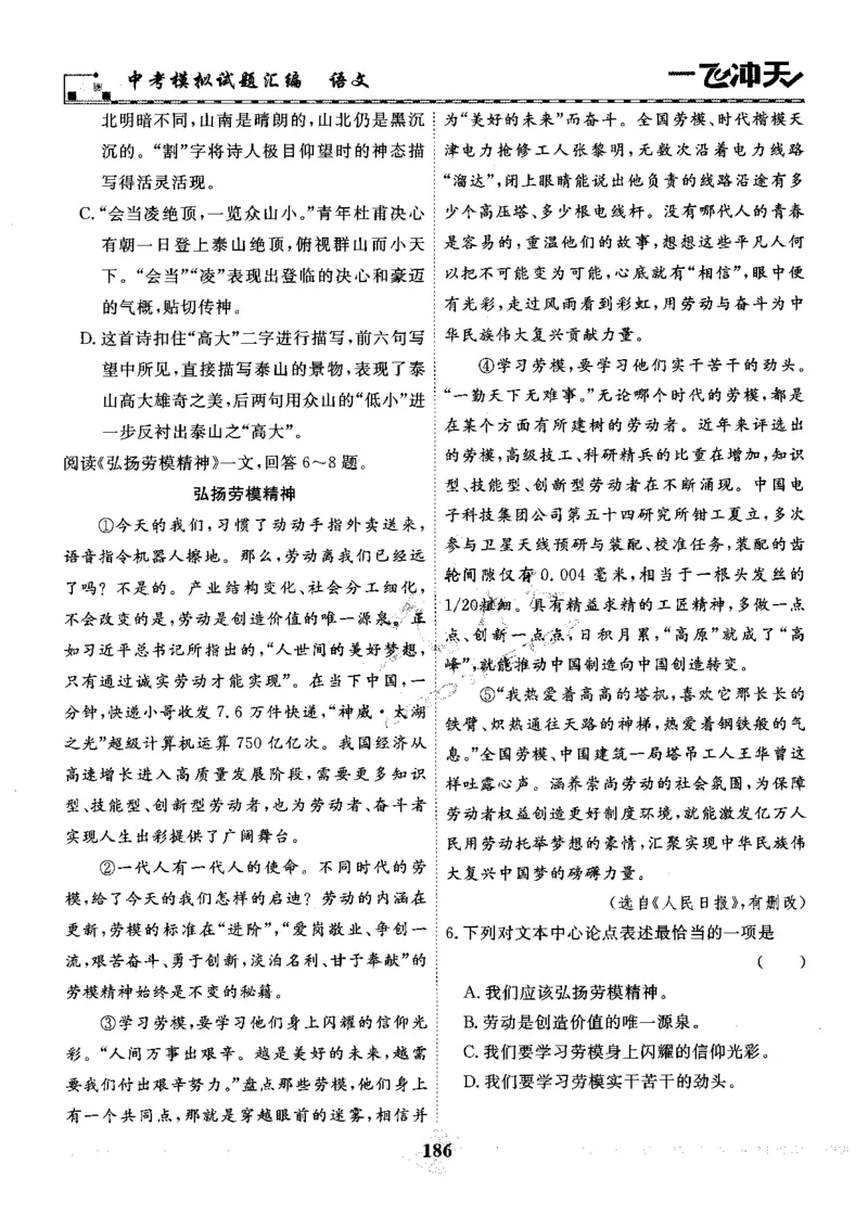 一飞冲天-中考模拟试题汇编-语文_《一飞冲天-中考专项》2026版_一飞冲天-中考模拟试题汇编（2024版）