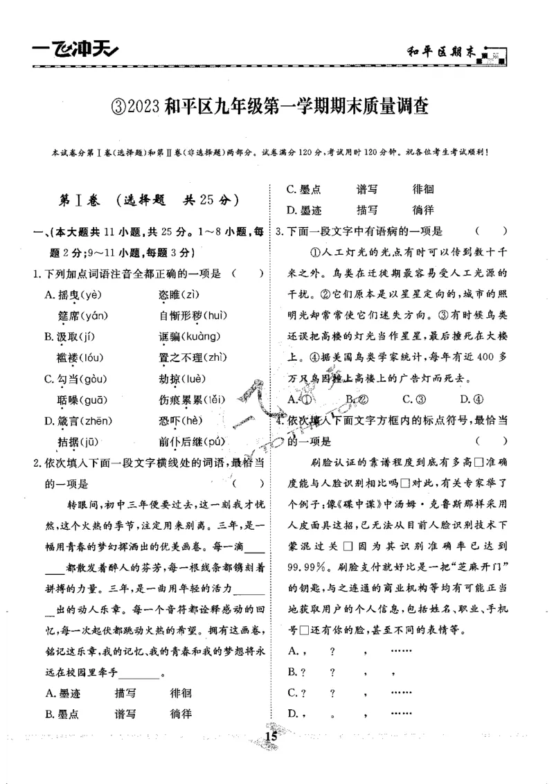 一飞冲天-中考模拟试题汇编-语文_《一飞冲天-中考专项》2026版_一飞冲天-中考模拟试题汇编（2024版）