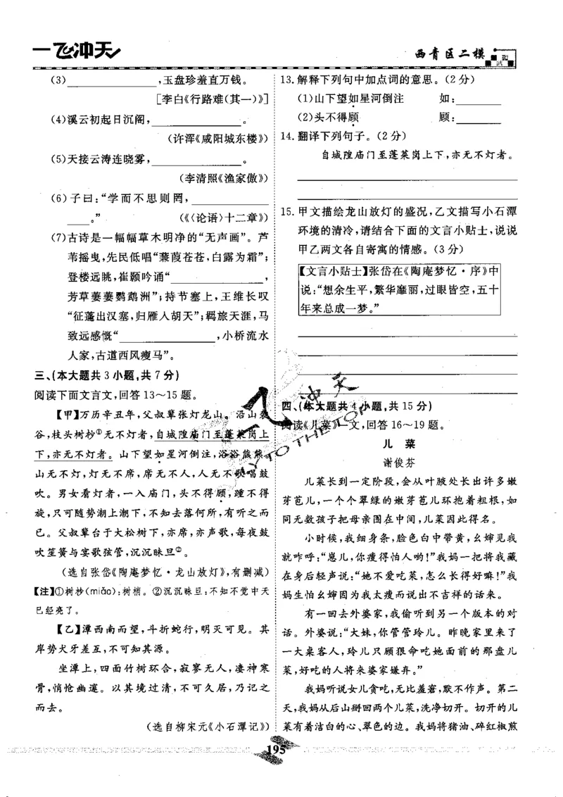 一飞冲天-中考模拟试题汇编-语文_《一飞冲天-中考专项》2026版_一飞冲天-中考模拟试题汇编（2024版）