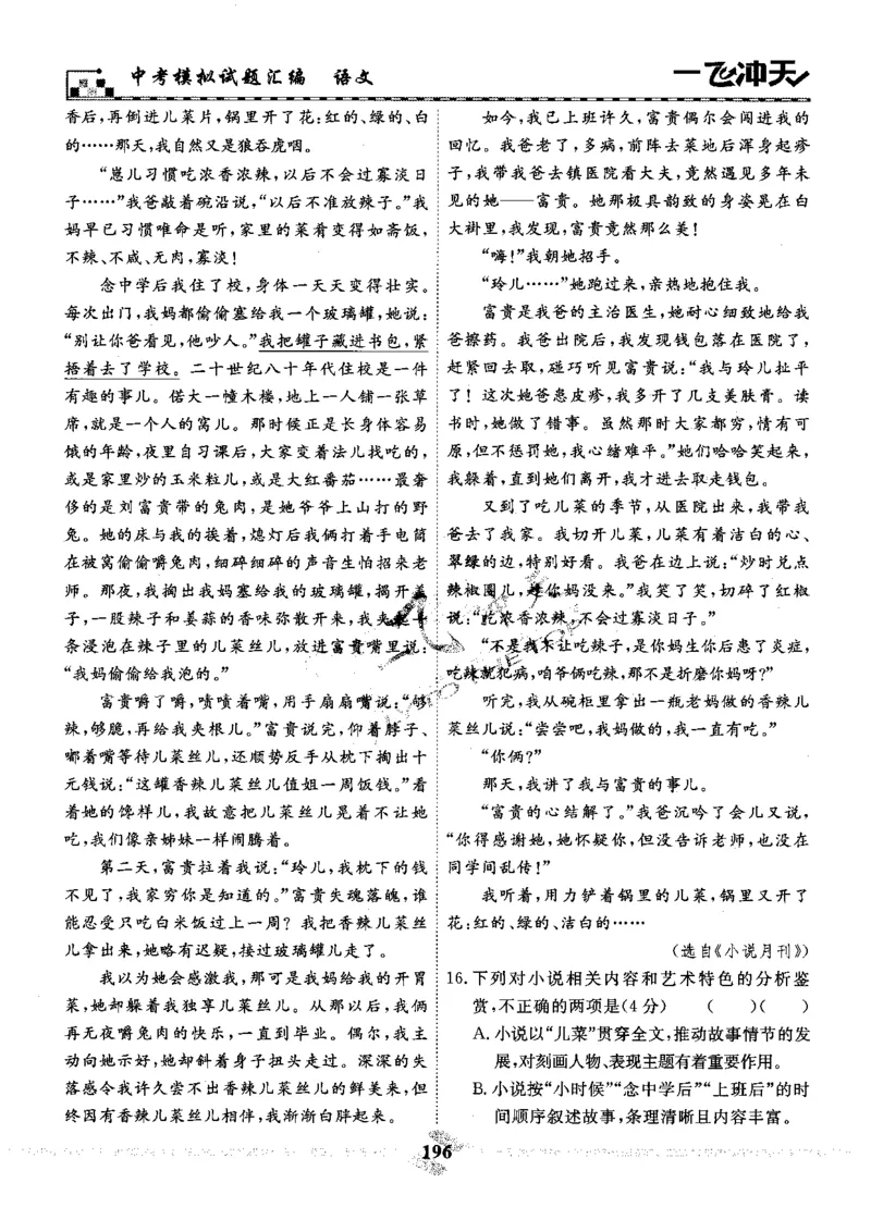 一飞冲天-中考模拟试题汇编-语文_《一飞冲天-中考专项》2026版_一飞冲天-中考模拟试题汇编（2024版）