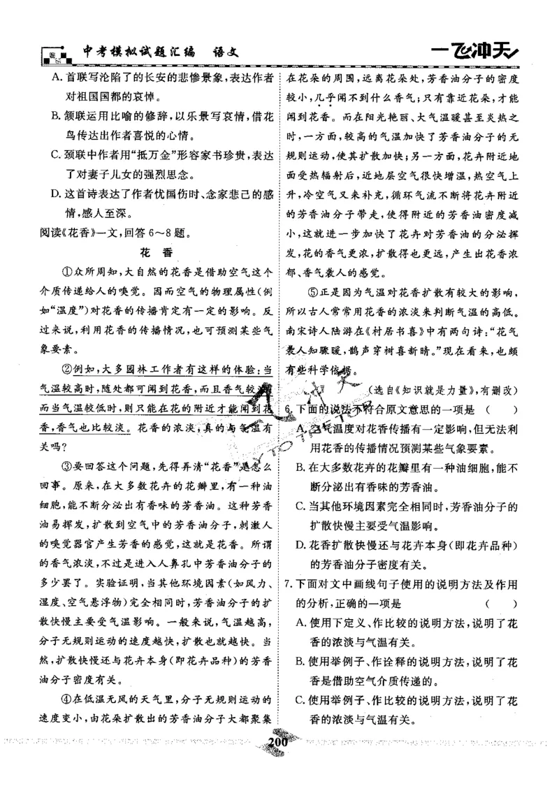 一飞冲天-中考模拟试题汇编-语文_《一飞冲天-中考专项》2026版_一飞冲天-中考模拟试题汇编（2024版）