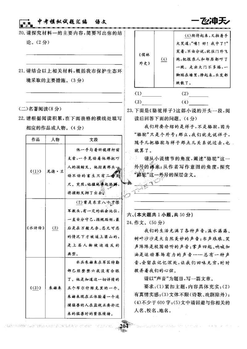 一飞冲天-中考模拟试题汇编-语文_《一飞冲天-中考专项》2026版_一飞冲天-中考模拟试题汇编（2024版）