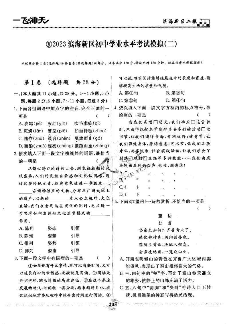 一飞冲天-中考模拟试题汇编-语文_《一飞冲天-中考专项》2026版_一飞冲天-中考模拟试题汇编（2024版）