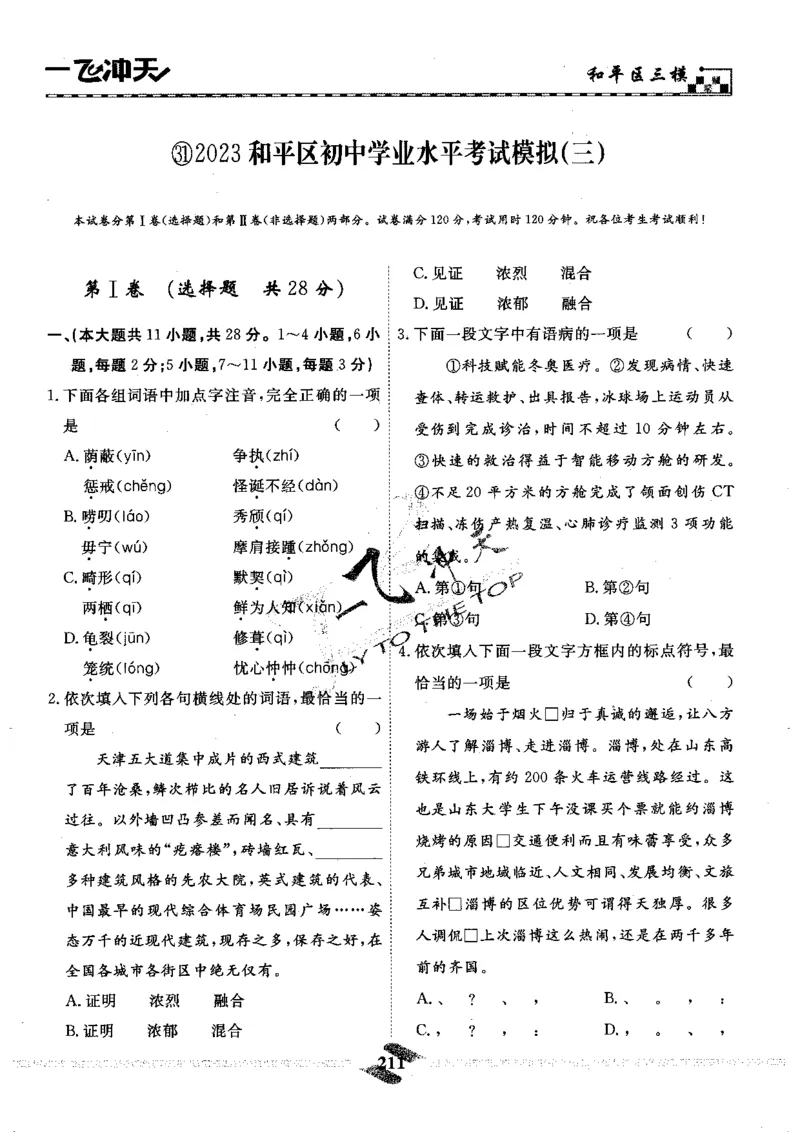 一飞冲天-中考模拟试题汇编-语文_《一飞冲天-中考专项》2026版_一飞冲天-中考模拟试题汇编（2024版）