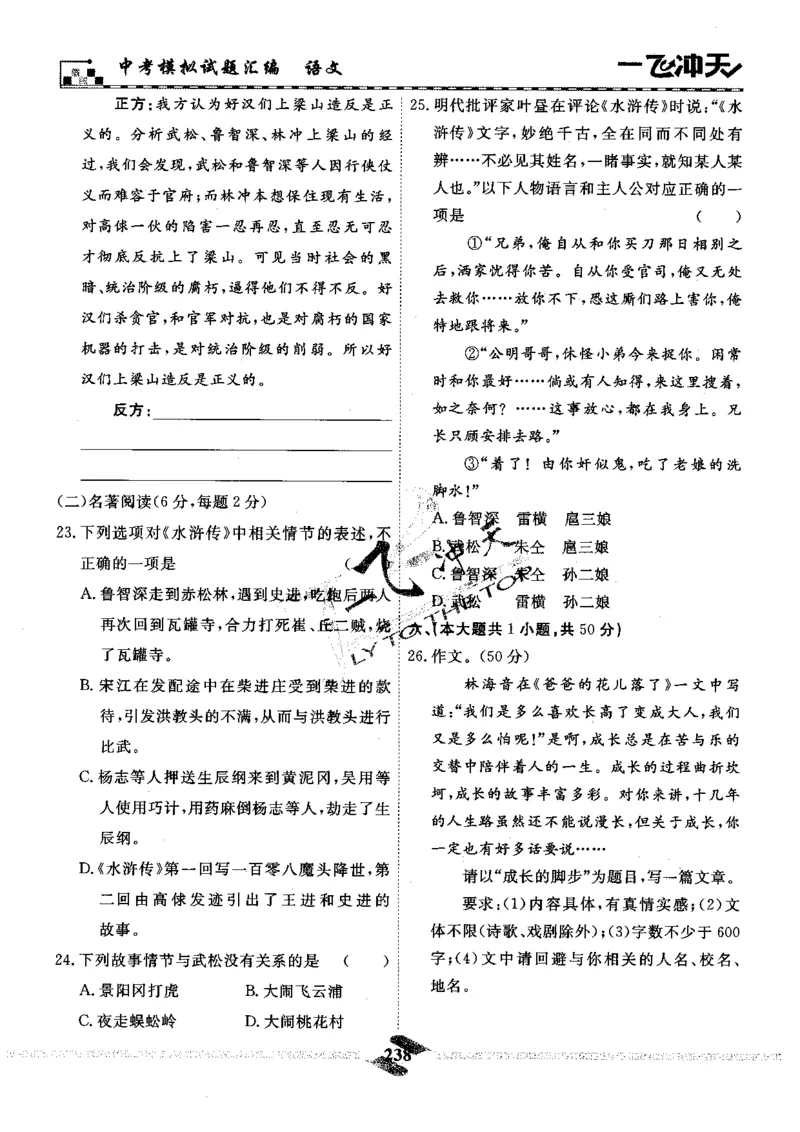 一飞冲天-中考模拟试题汇编-语文_《一飞冲天-中考专项》2026版_一飞冲天-中考模拟试题汇编（2024版）