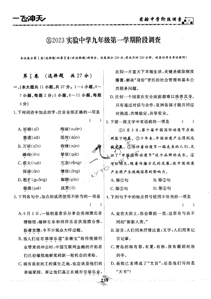 一飞冲天-中考模拟试题汇编-语文_《一飞冲天-中考专项》2026版_一飞冲天-中考模拟试题汇编（2024版）
