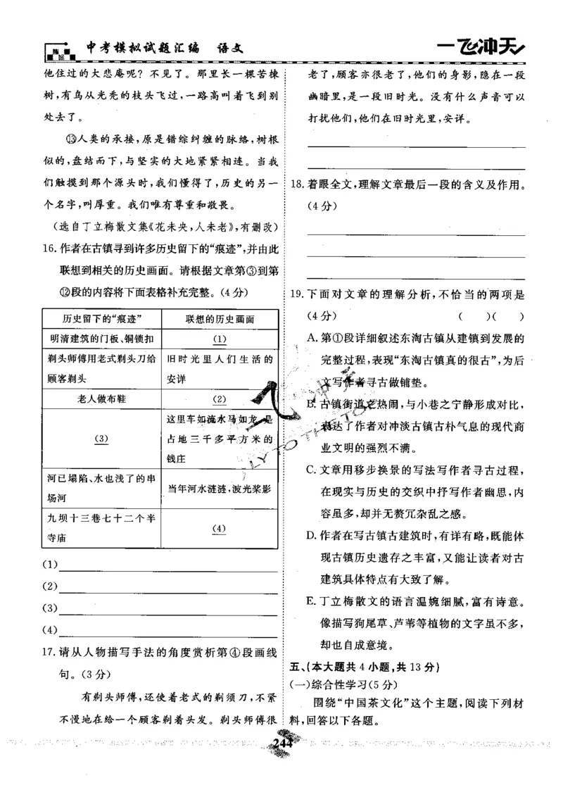 一飞冲天-中考模拟试题汇编-语文_《一飞冲天-中考专项》2026版_一飞冲天-中考模拟试题汇编（2024版）