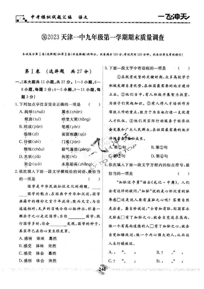 一飞冲天-中考模拟试题汇编-语文_《一飞冲天-中考专项》2026版_一飞冲天-中考模拟试题汇编（2024版）