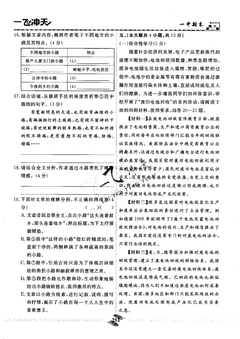 一飞冲天-中考模拟试题汇编-语文_《一飞冲天-中考专项》2026版_一飞冲天-中考模拟试题汇编（2024版）