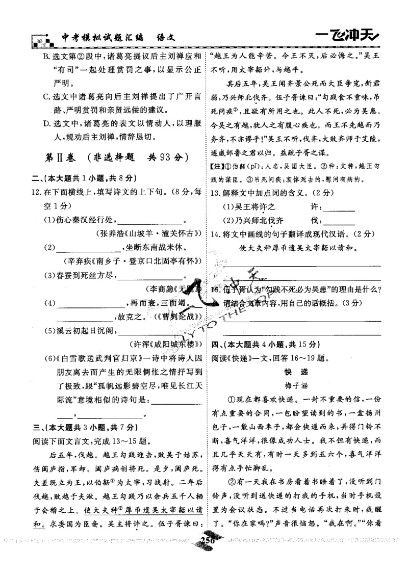 一飞冲天-中考模拟试题汇编-语文_《一飞冲天-中考专项》2026版_一飞冲天-中考模拟试题汇编（2024版）