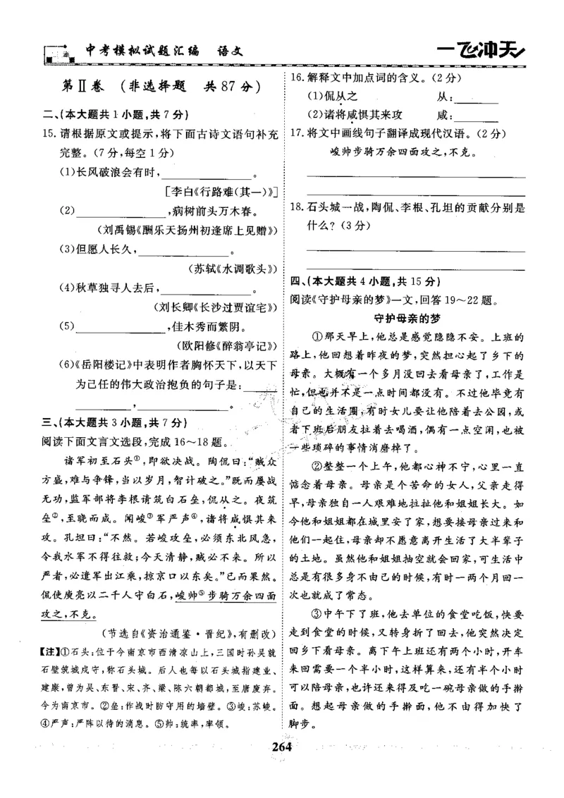 一飞冲天-中考模拟试题汇编-语文_《一飞冲天-中考专项》2026版_一飞冲天-中考模拟试题汇编（2024版）