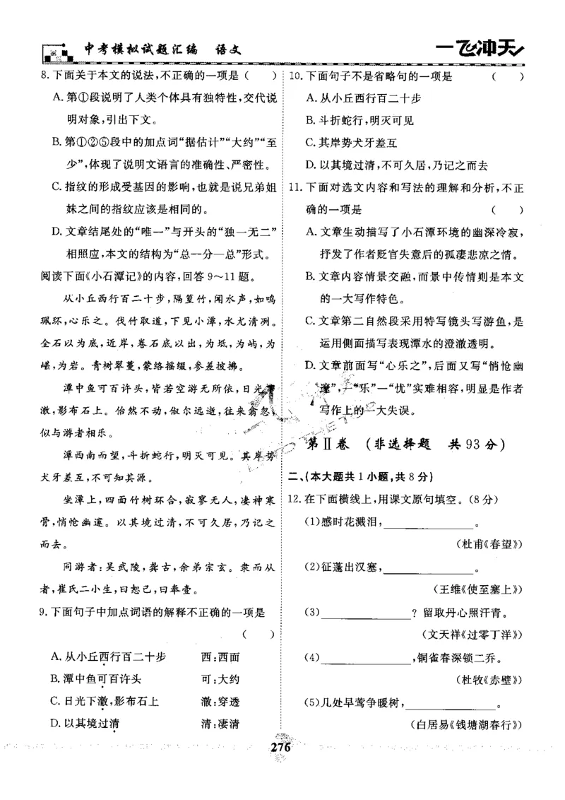 一飞冲天-中考模拟试题汇编-语文_《一飞冲天-中考专项》2026版_一飞冲天-中考模拟试题汇编（2024版）