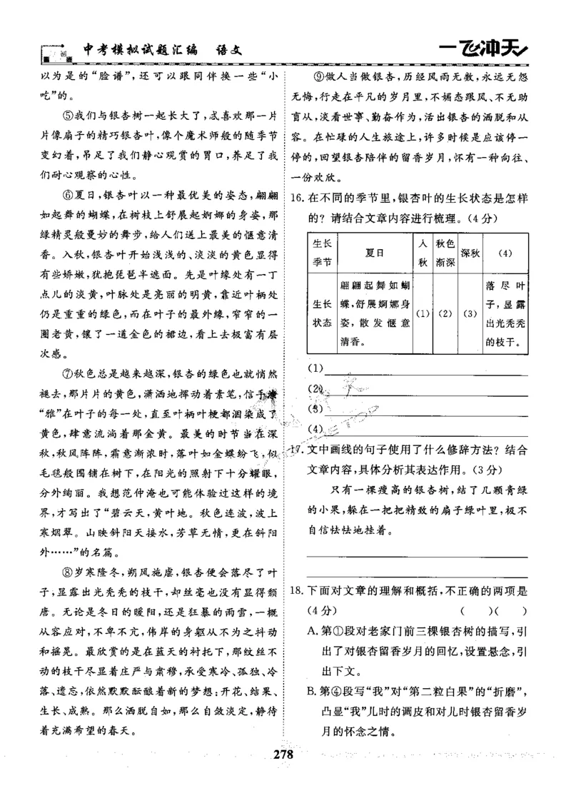 一飞冲天-中考模拟试题汇编-语文_《一飞冲天-中考专项》2026版_一飞冲天-中考模拟试题汇编（2024版）